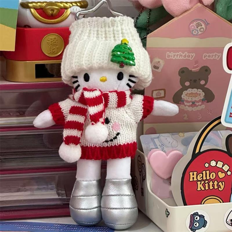Cute Sanrio Christmas Long-Legged Hello Kitty Plush Doll Toy Star Buckle Keychain Pendant Bag Hanging Girly Kt Cat Birthday Gift