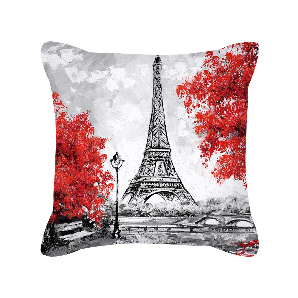 

Наволочка Париж Лондон Городской пейзаж Масляная живопись Подушка Красная пара Лен 16x16Inch
