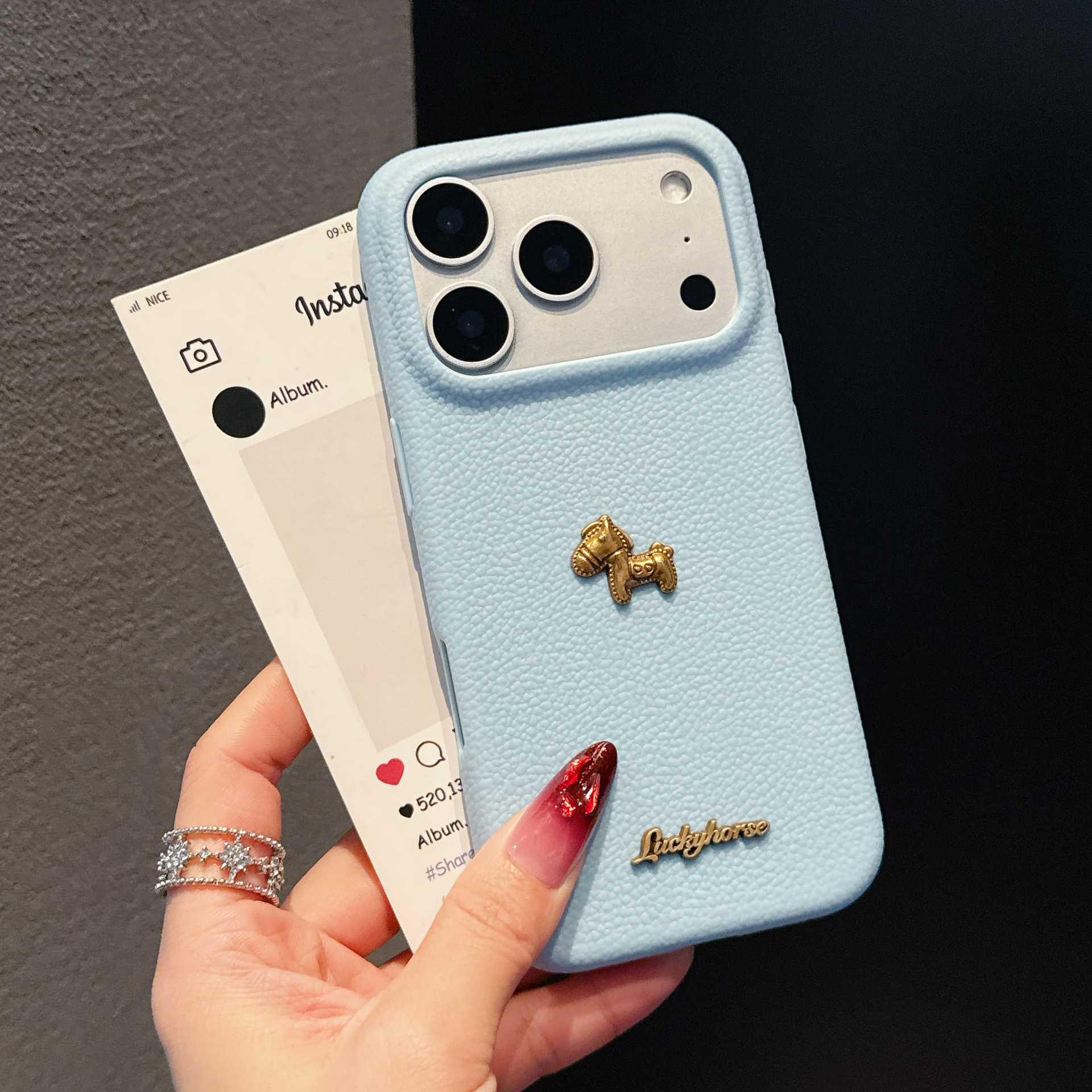 

iPhone 17 Pro Max Case: 3D Gold Horse Design, Leather Texture, Frosted Finish, Compatible with Apple 16 for iPhone 17 Pro Max синий