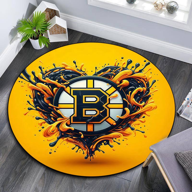 Boston Bruins Round Area Rug,Carpet Rug for Living Room Bedroom Sofa Playroom Decor,Non-slip Floor Mat
