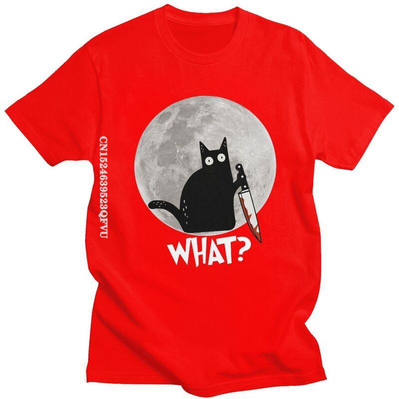 What Cat Full Moon Tshirt Unisex T Shirt Trendy Funny Halloween Black Murderous Cat With Knife TShirts Cotton Tee Free Shipping