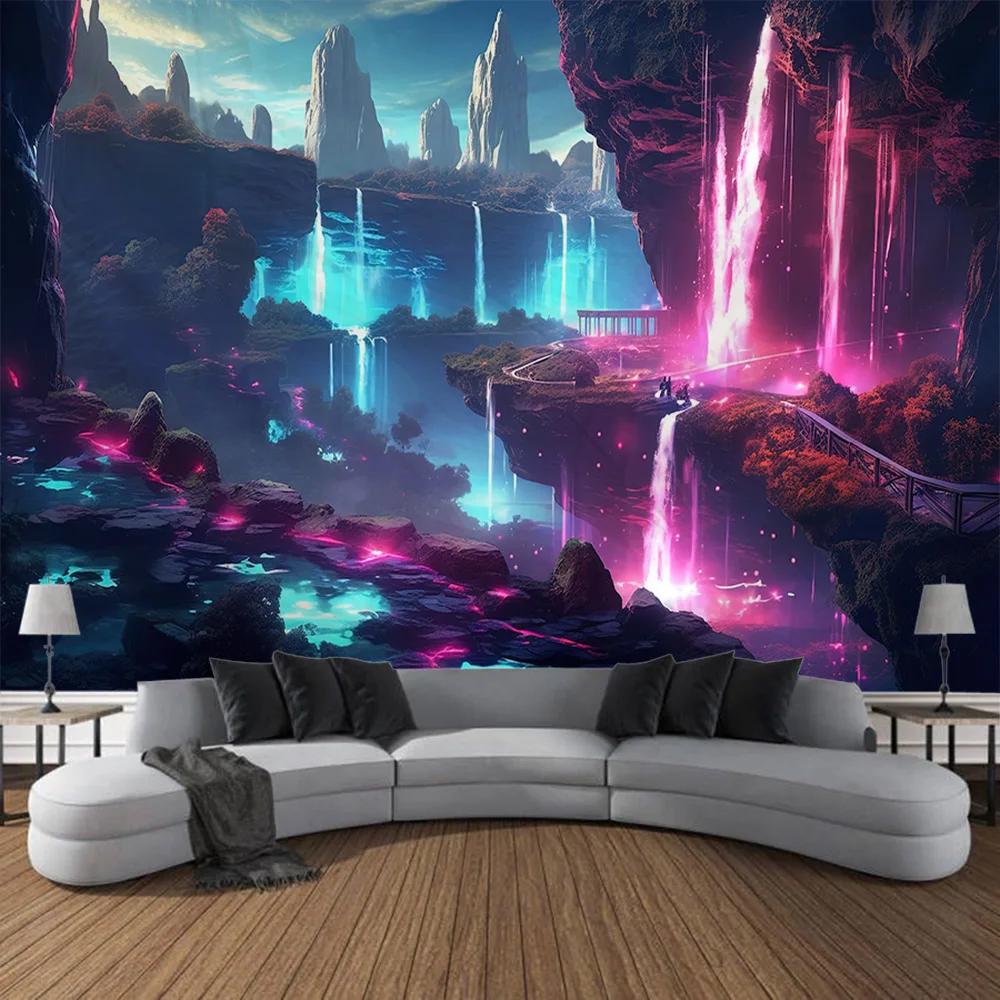 VIKAMA Waterfall Forest Tapestry Vibrant Landscape Art Decor Perfect For Living Rooms And Natural Home Settings