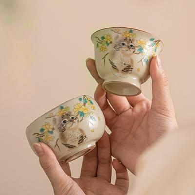Cute Cat Rabbit Ru Yao Ceramic Teacup Chinese Kung Fu Tea Set Creative Master Mug Meditation Cup Teaware Tea Cups 2025 New
