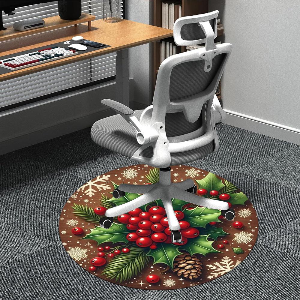 

1pc Christmas Holly Berries Chair Carpet for Office Non-Slip Mat for Office - Decorative Floor Mat yy251030186 80cm by 80cm