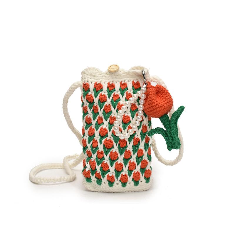 

Handmade Crochet Tulip Phone Bag, Cute Color-Block Knitted Crossbody Purse for Women, Mini Shoulder Phone Pouch