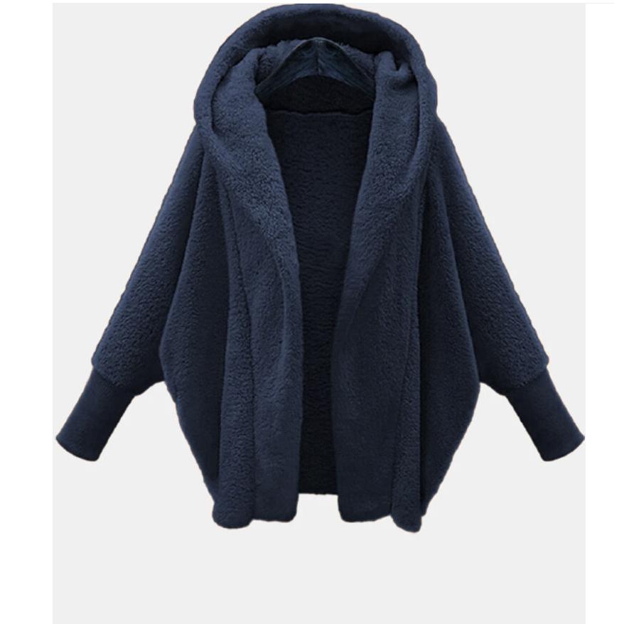 Autumn and Winter Women's Solid Color Long-sleeved Hooded Loose Plush Jacket Women
