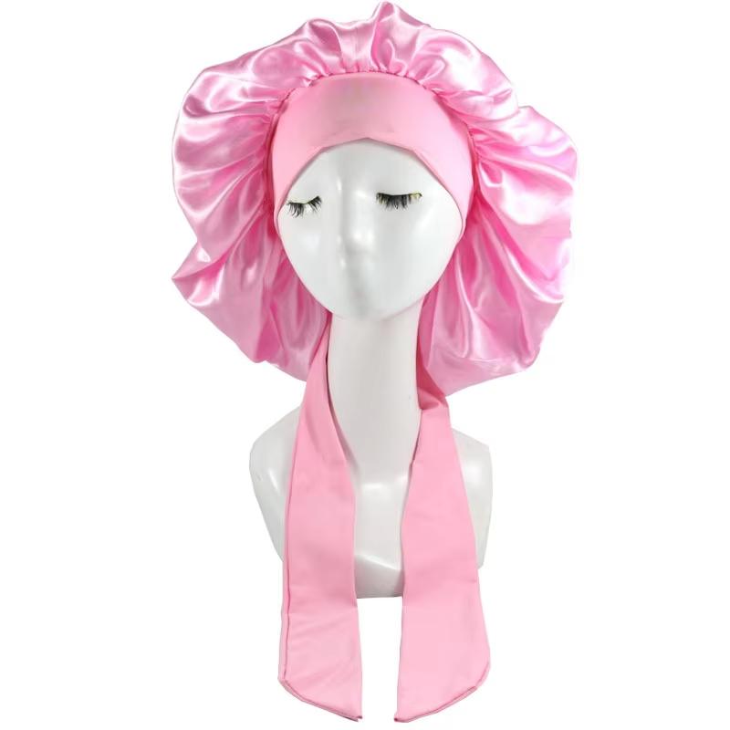 Damen Satin-Schlafmütze in Übergröße, Nachtmütze, Haarpflege Seiden-Bonnet, Flecken-Haarkappe für Frauen mit lockigem, federndem Haar