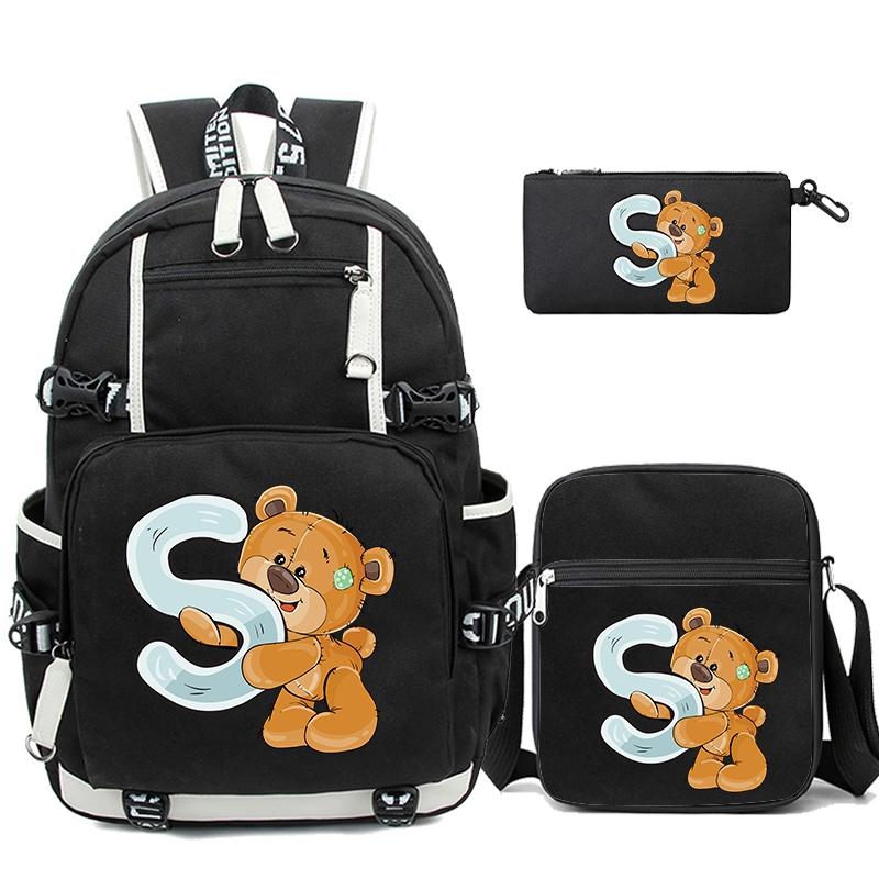 3Pcs/set Cute Little Bear 26 English Letters Bookbag Back To School Backpack Child Gift with Pencil Case Shoulder Bag Backpack