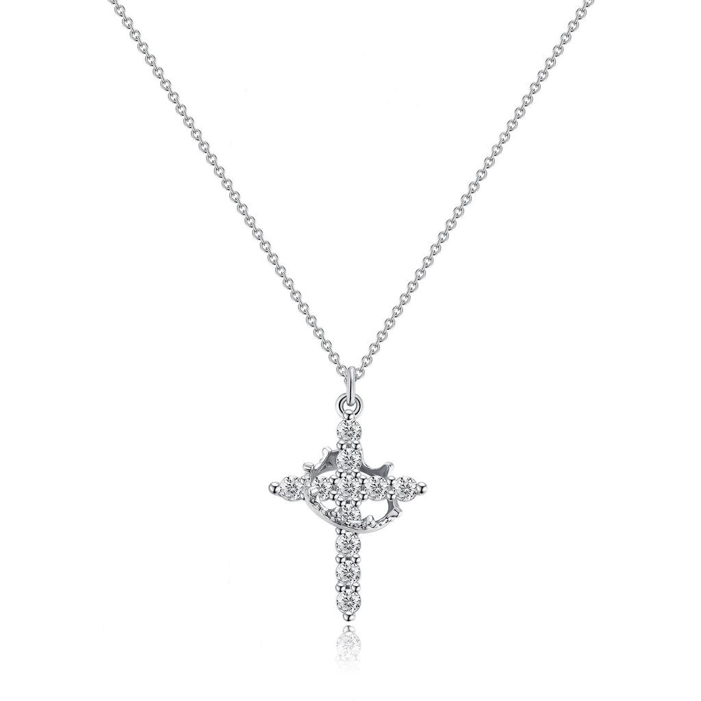 S925 Sterling Silver Diamond Cross Choker Necklace - Showerproof, American Hip Hop Style