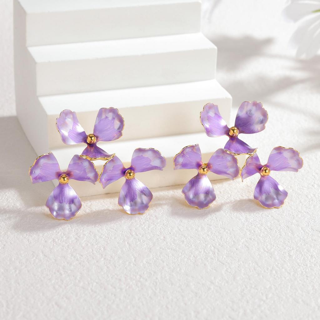 Korean Trendy Colorful Drip Oil Flower Earrings - Bold, Creative Dopamine Titanium Steel Studs