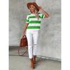 Short Sleeve Striped T-Shirt, Crew Neck Casual Top For Summer & Spring, Women's Clothing