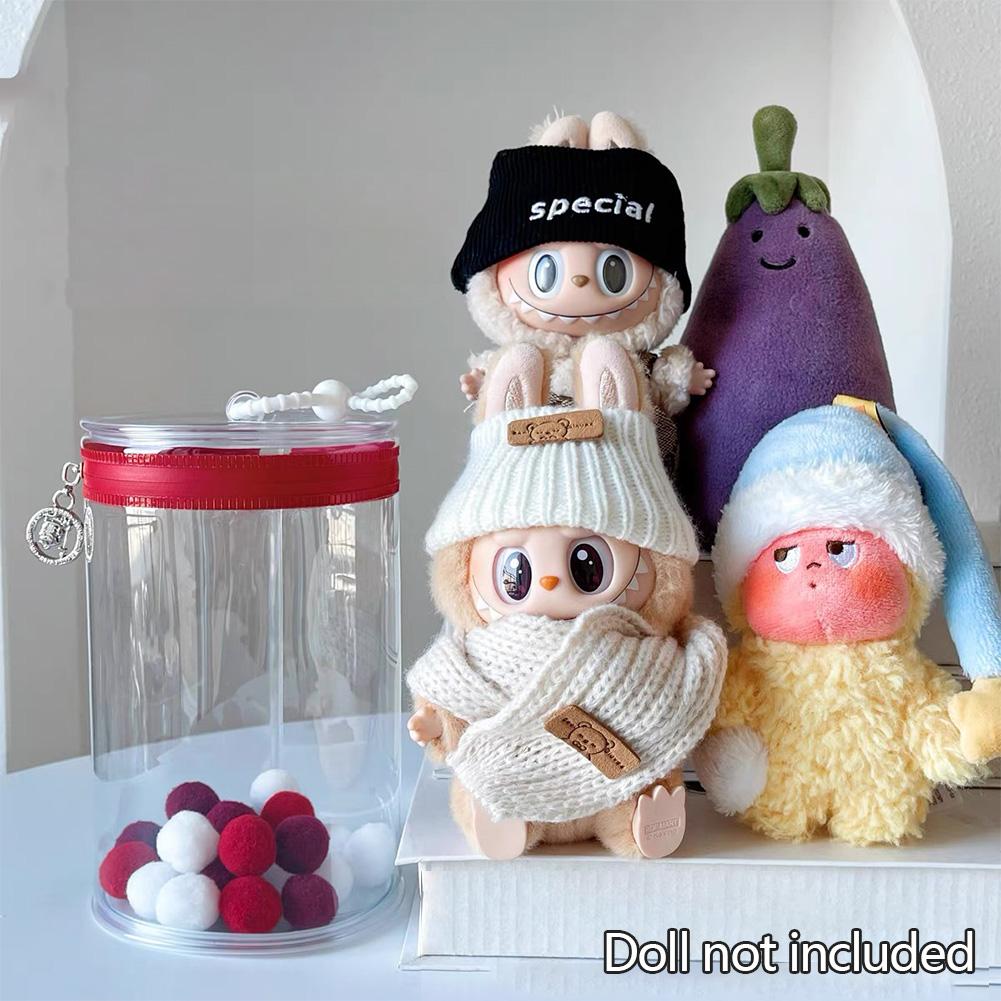 Pro 17cm Labubu V1/V2/V3 Průhledný válcovitý úložný vak na panenky Přenosný prachotěsný organizér pro plyšové panenky