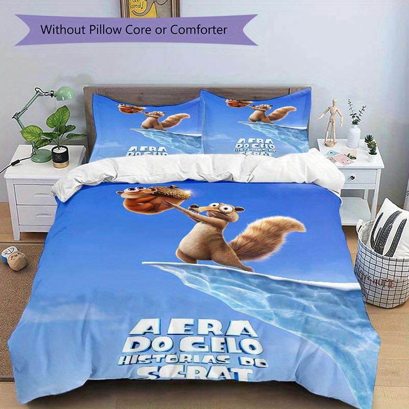 3pcs Ice Age Scrat's Acorn Adventure Bedding Set, Including 1 Quilt Cover and 2 Pillow Shams, Without Filling, Soft and Comfortable Home Bedroom Q055