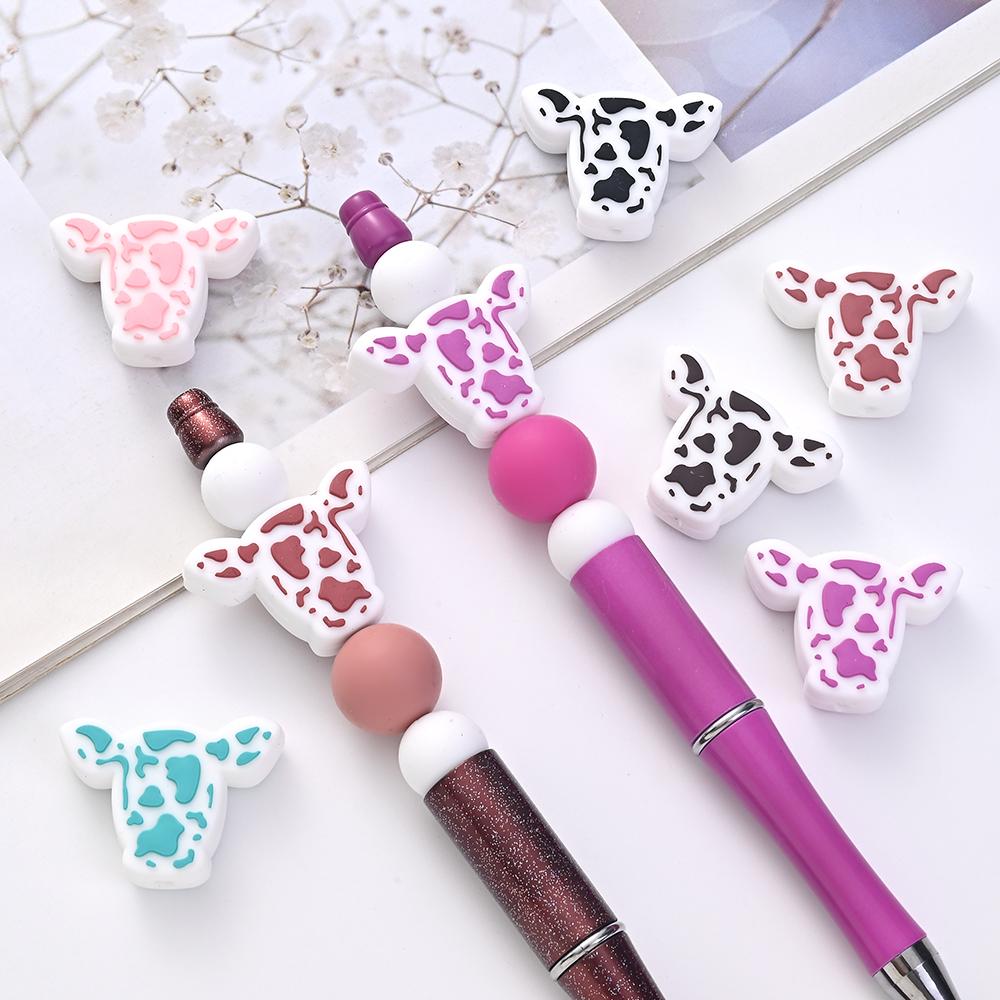 10pcs Cartoon Silicone Animal Design Food Grade Focal Teether Beads Baby Chew Toy Teething Necklace DIY Nursing Jewelry Making