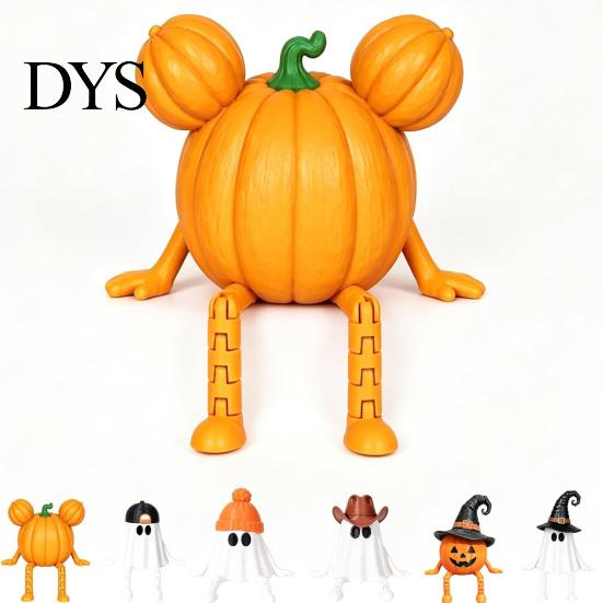 Ghost Figurines for Halloween Pumpkin Figurine, 3D Printed Statue with Stress Relief Fidget Toys Poseable Joint, Spooky Articulated Decor Ornament