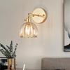 Retro Japanese Copper Amber Glass Wall Lamp - Modern for Bedroom or Entryway.