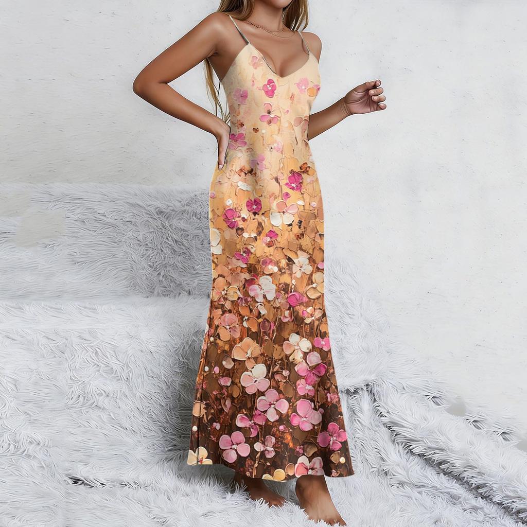 Ladies' floral nightgown sexy suspender nightgown slit sexy thin home outfit