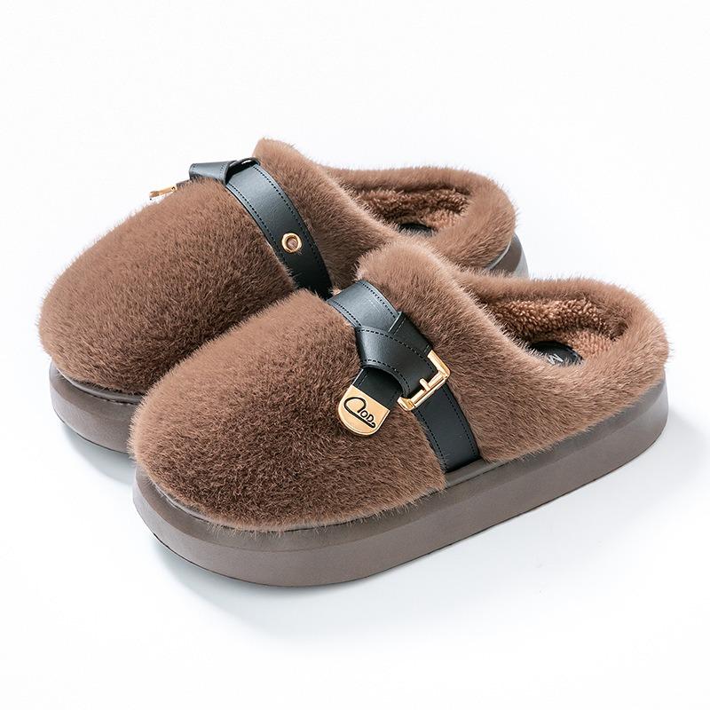 Mao Mao Slippers Women Wear Thick-soled Non-slip Cotton Slippers In Winter To Keep Warm At Home, Thickened Soft-soled Fashion Plush Cotton Mop