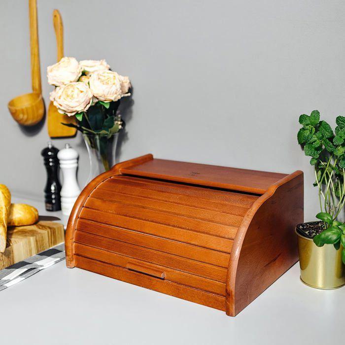 Boîte à Pain - Creative Home - Aulne - Bois de Hêtre - 38 x 28,5 x 17,5 cm - Couvercle en Rouleau