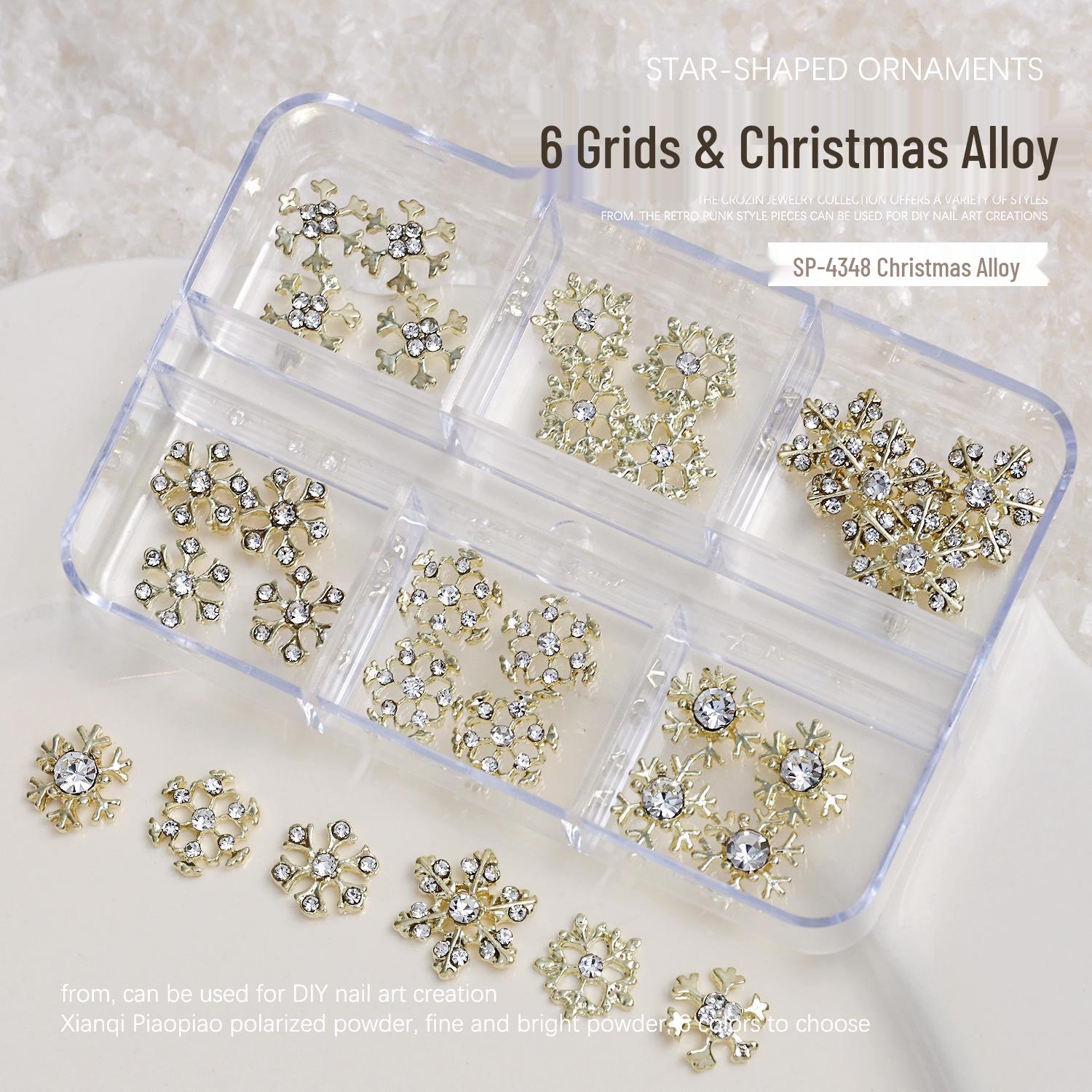 Christmas Nail Art Accessories: Snowflake, Tree, Wreath, Gold/Silver Alloy Diamonds