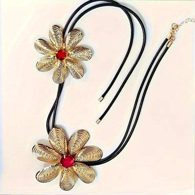 1 Golden Yellow Flower Decoration Y-shaped Necklace Classic Temperament Banquet Vacation Personality Retro