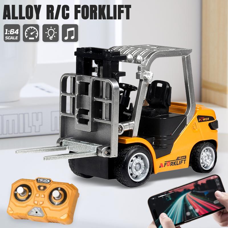 1/64 2.4G RC Mini Carrello Elevatore in Lega con Rimorchio Gioco da Scrivania Controllo Remoto tramite App in Scala Carrello Elevatore di Ingegneria Giocattoli Regali per Bambini