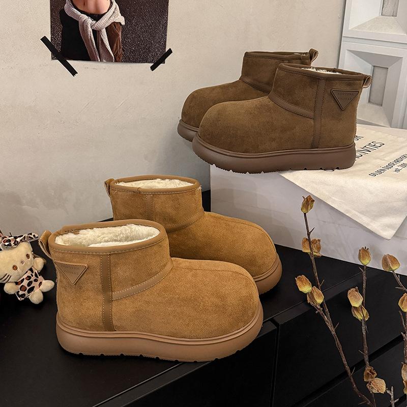 Thick-soled Snow Boots Women's 2025 New Winter Fur Integrated Short Boots Piled and Thickened Warm Big-headed Bread Cotton Shoes