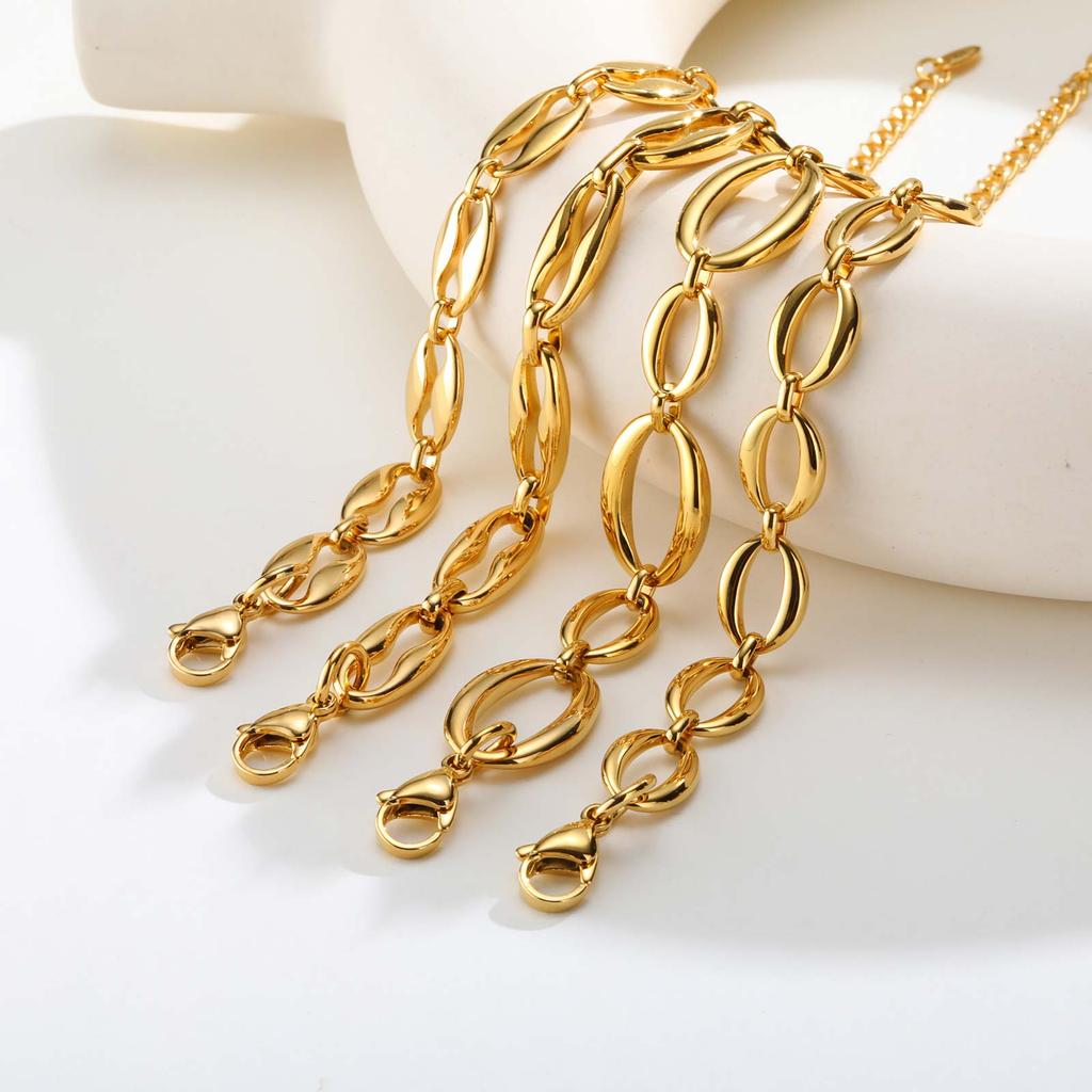 Chunky Stainless Steel Link Chain Bracelet For Woman, 18k Gold Plated Stackable Wristband Bracelets, Waterproof Trendy Jewelry