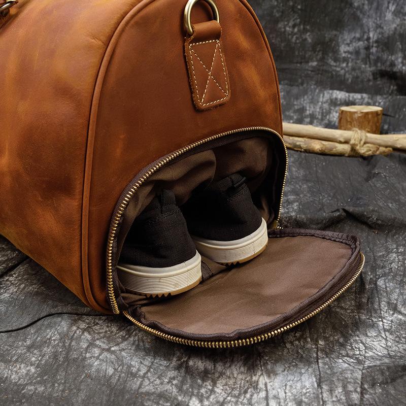 Vintage Crazy Horse Leather Handbag Fitness Luggage Bag 20 Inch Men'S Shoulder Oblique Span Bag Travel Bag With Shoe Space