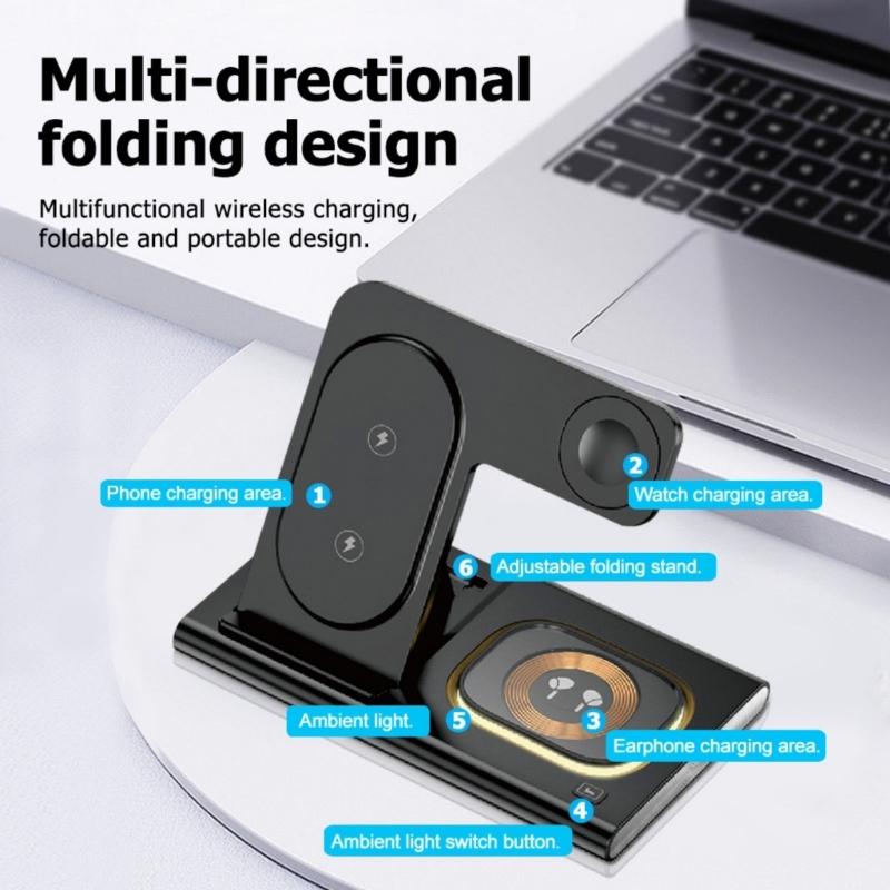 3 in 1 Wireless Charging Station for Phone 16 15 14 and Watch Series with Earphone Compatibility