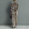 Women's Light Brown Velvet High Neck Top and Wide Leg Pants Set