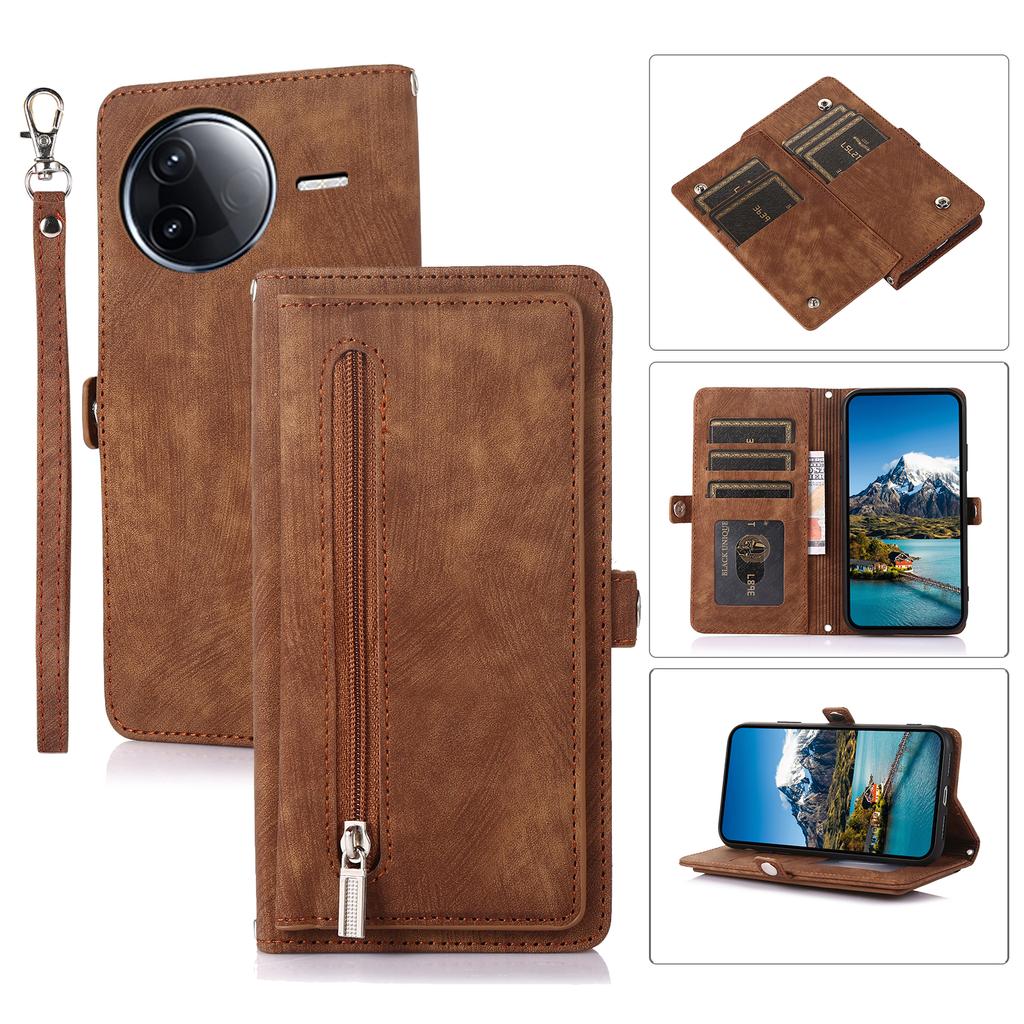 For Xiaomi Redmi K80 Pro 5G/Poco F7 Ultra 5G Case Zipper Pocket 9 Card Slots PU Leather Phone Cover with Wrist Strap