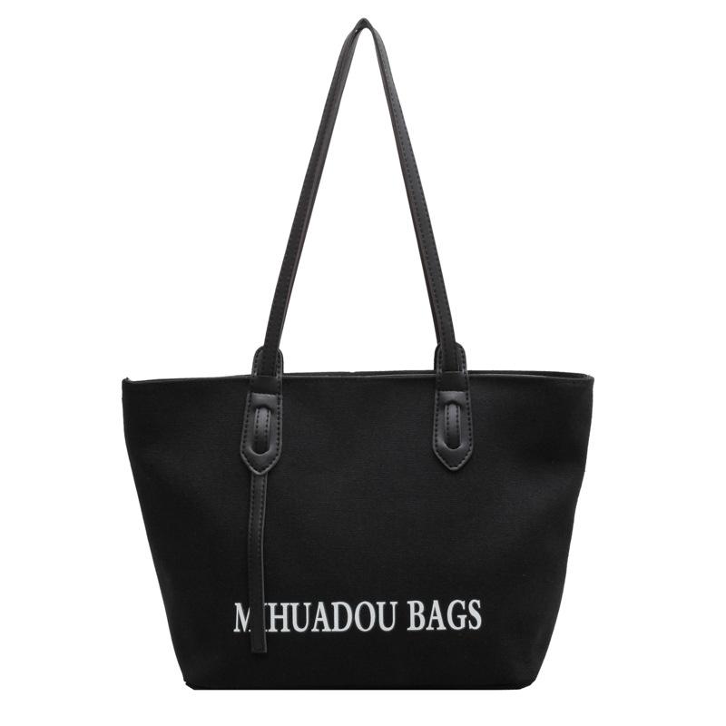 

Холщовая сумка большой вместимости, женская весенне-осенняя повседневная наплечная сумка, сумка для учебы и работы для студентов колледжа, сумка-тоут для хранения чёрный