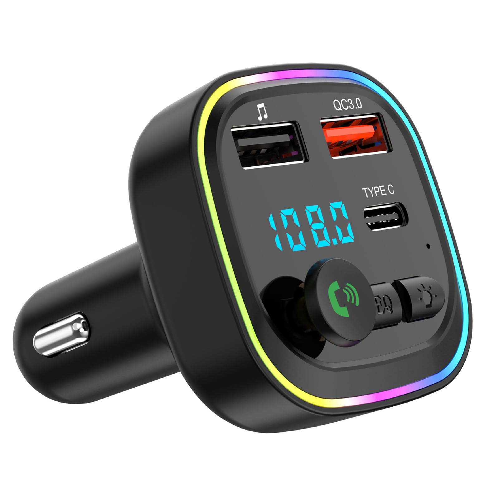 

FM-трансмиттер Ninonly, Bluetooth 5.0, Автомобильное зарядное устройство, Быстрая зарядка QC3.0, Type-C и 2 USB