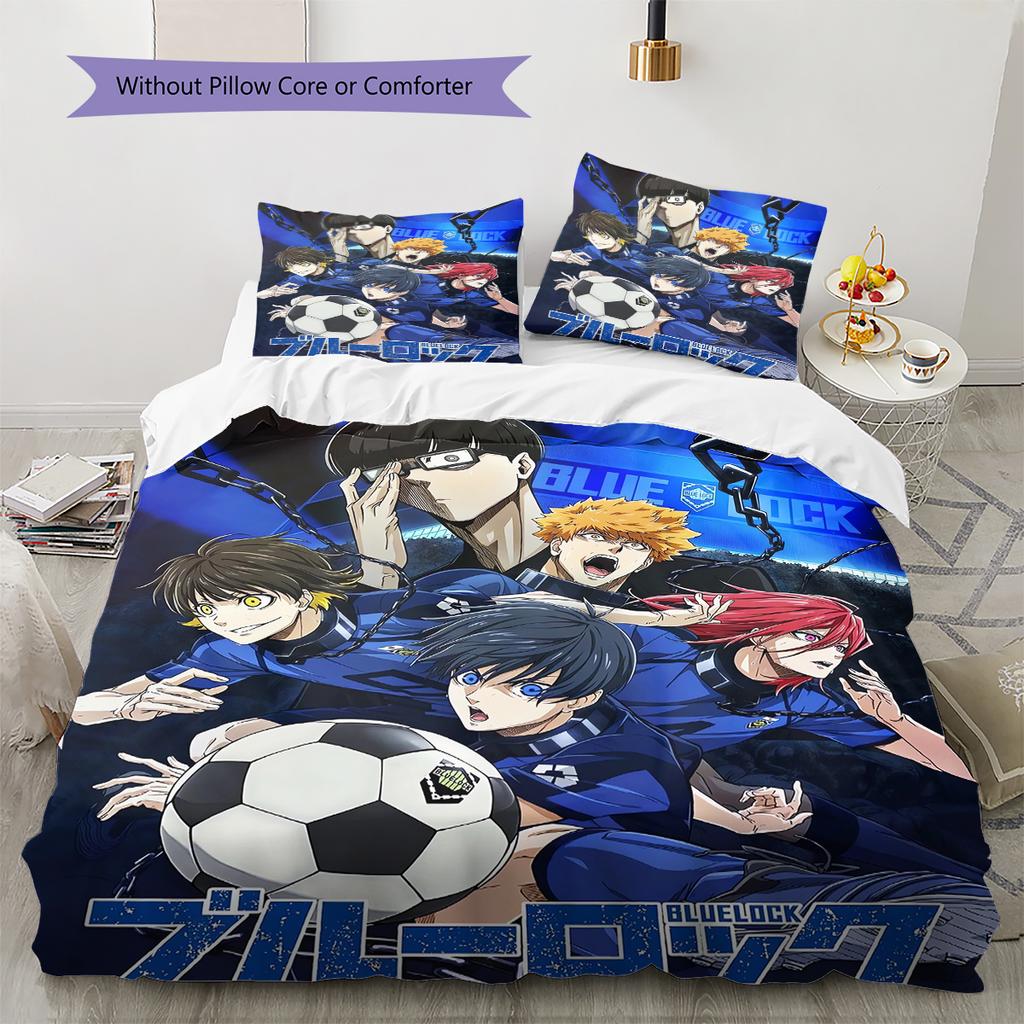 Blue Lock Pattern Bedding Quilt Set Quilt Cover Pillowcase Home Decoration Gift (1 * Duvet Cover + 2 * Pillowcase, Without Core)