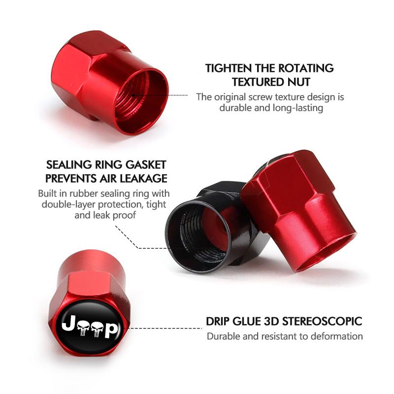 AJL6  For Jeep Car Wheel Tire Valve Cap Dustproof Protector Cover Personalized Decoration Wrangler Gladiator 2014 - 2021 Grand