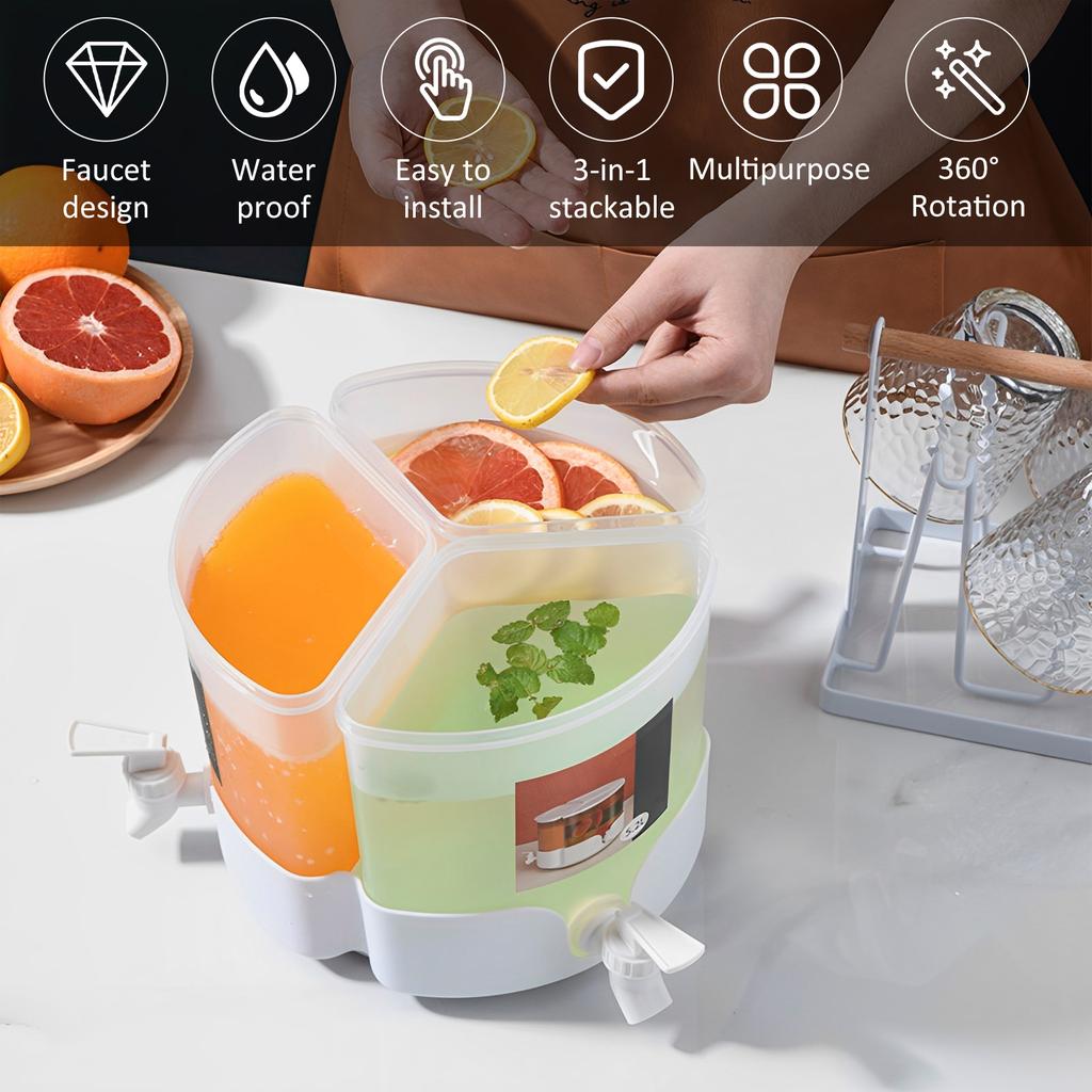 5.1L Drink Dispenser with Leakproof Faucet 360° Rotatable Juice Jug Dispenser for Parties 3 Compartment Removable Beverage