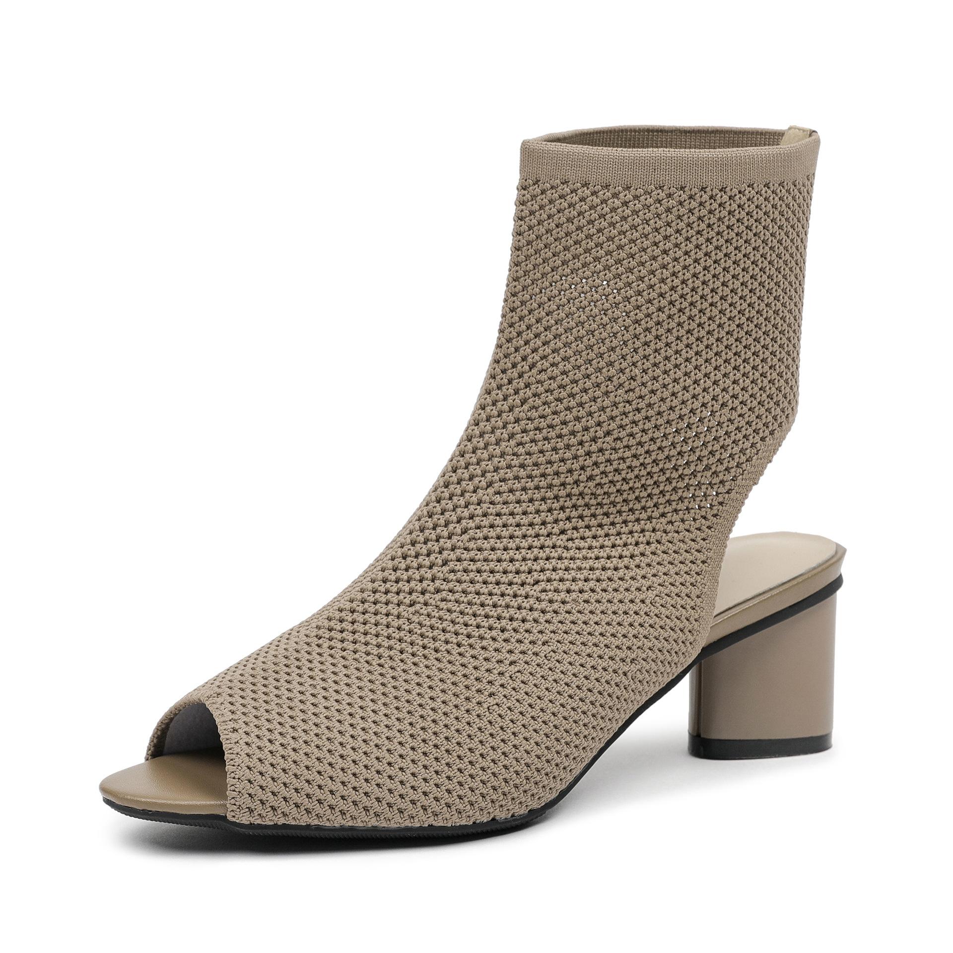 

Осень-зима Большие размеры женские вязаные короткие сапоги-трубы повседневные удобные грубые каблуки с острым носком и толстым каблуком 34-43 39 абрикосовый