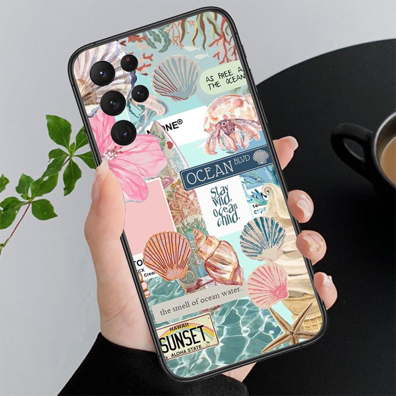 

Summer Blue Ocean Flower Funda Phone Case For Samsung Galaxy S25 S24 S23 S22 S21 Ultra S24 S23 S22 S21 S25 Plus S24 S20 FE S25