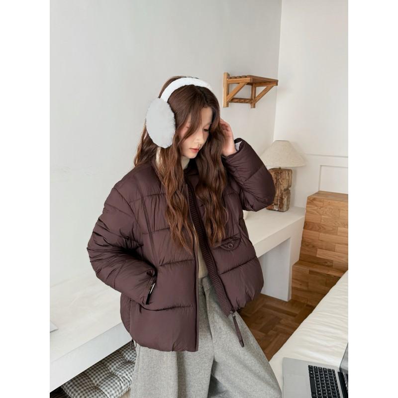 Womens Short Cotton Puffer Jacket 2026 Winter Loose Fit Round Neck Warm Coat Korean Style Casual Outerwear