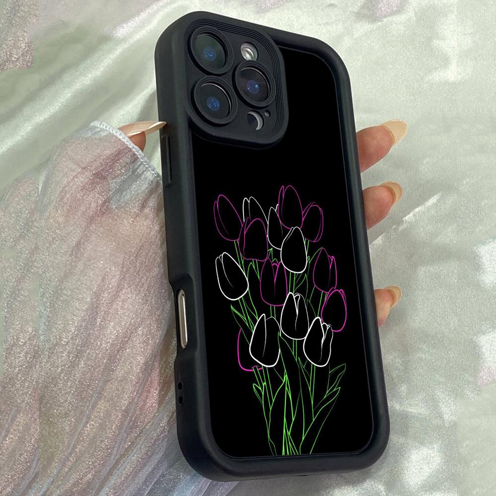 JT547 Tulip Flowers Art Drawings for iPhone 17 16 15 14 13 12 Pro Max Samsung S26 S25 Ultra A17 A07 A56 A16 A15 Xiaomi 15T Redmi 15c 14C Soft Case