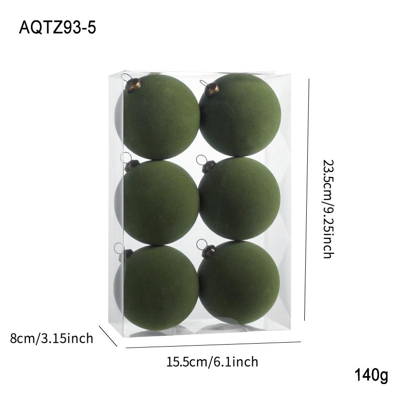 Set of 6 Christmas Tree Ornaments: 8cm Plastic Flocking Colored Balls