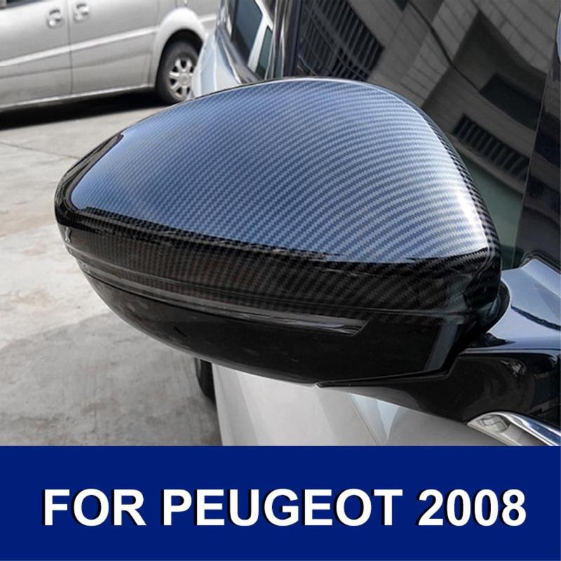 Car Upgrade Matte Black Carbon Fiber Mirror Cover For Peugeot 208 2008 - ABS Rearview Side Door Cap Trim