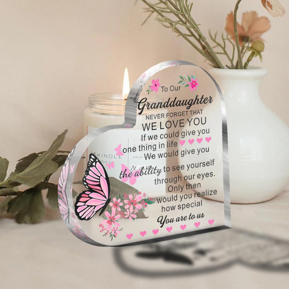 "To Our Granddaughter" Message Acrylic Tabletop Sign - Modern Floral & Butterfly Design, Perfect for Home Decor, Floral Butterfly Design, Nurserie