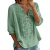 Damen V-Ausschnitt Dreiviertelarm Bestickte Knopfleistenbluse mit Blumenmuster Lockerer Schnitt Lässiges Oberteil