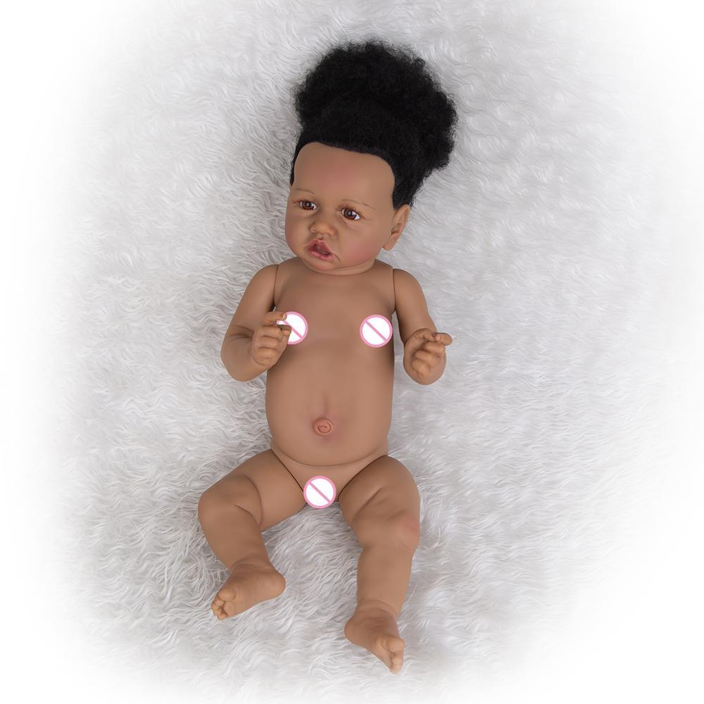 KEIUMI 57 CM Reborn Girl Dolls Full Silicone Vinyl Fashion Black Skin Newborn Babies Doll Toy Kids Birthday Christmas Gifts