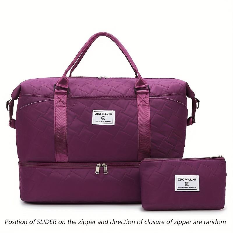 2pcs Set Large Capacity Travel Duffel Bag with Shoe Compartment and Cosmetic Pouch, Casual Nylon Gym Bag, Weekend Overnight Handbag