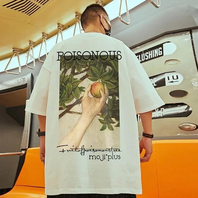 New Men's Large Size Cartoon Printed T-shirt Hip-hop Streetwear Basque Ball Team Printed Harajuku Cotton Short-sleeved T-shirt