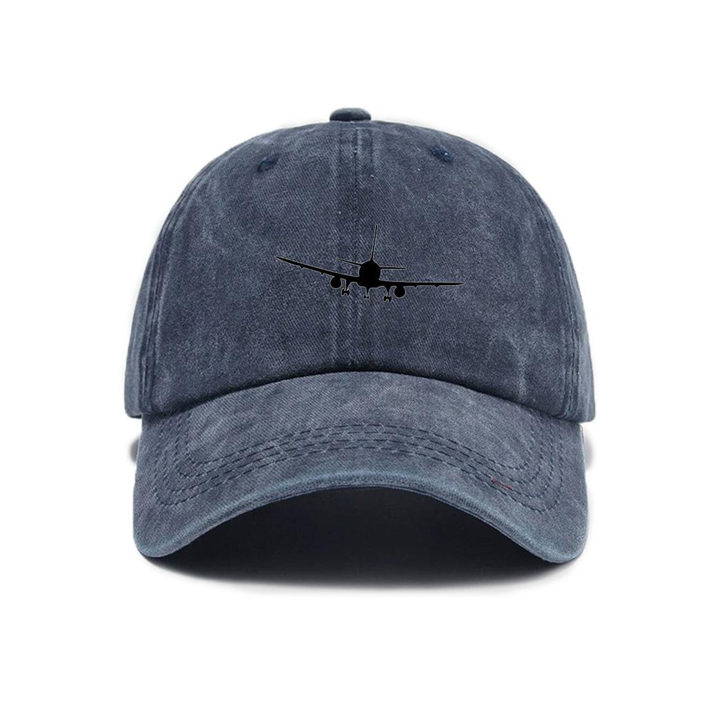Simple aircraft printing washed old soft top sunshade baseball cap Unisex versatile baseball cap