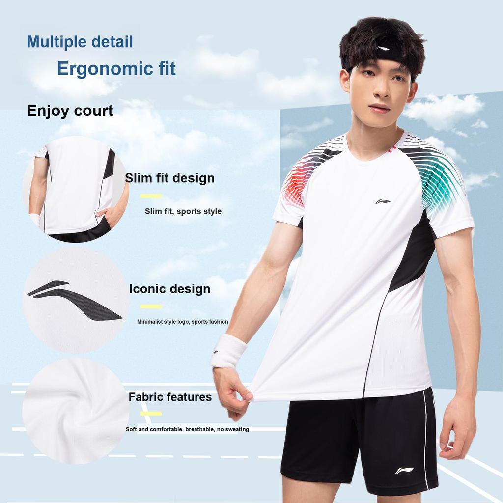 Li-Ning Breathable Quick-Dry Cycling Training Short Sleeve Shorts Casual Sports Set Unisex sets AATV095-2